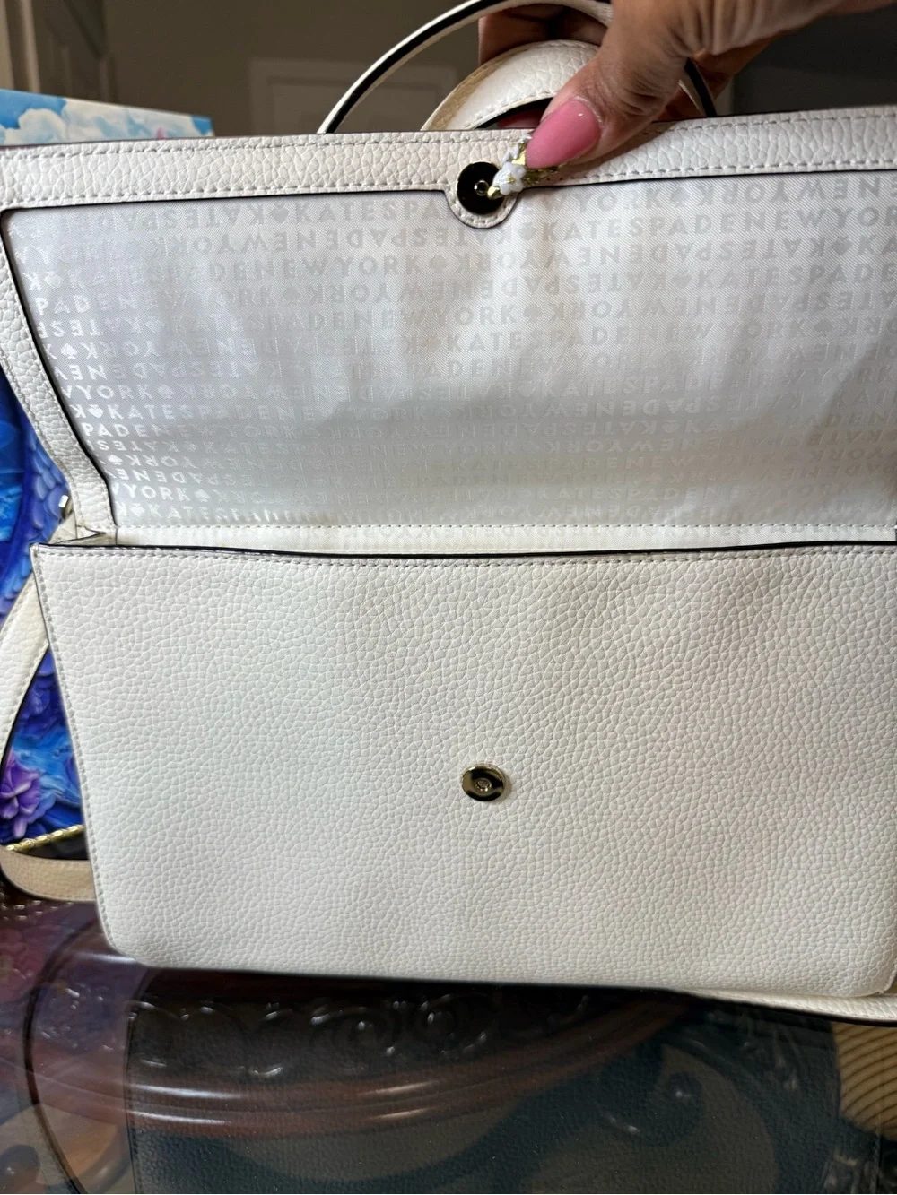 kate spade Cream Pebbled Leather Crossbody Bag with Gold-Tone Snap - Picture 4 of 7
